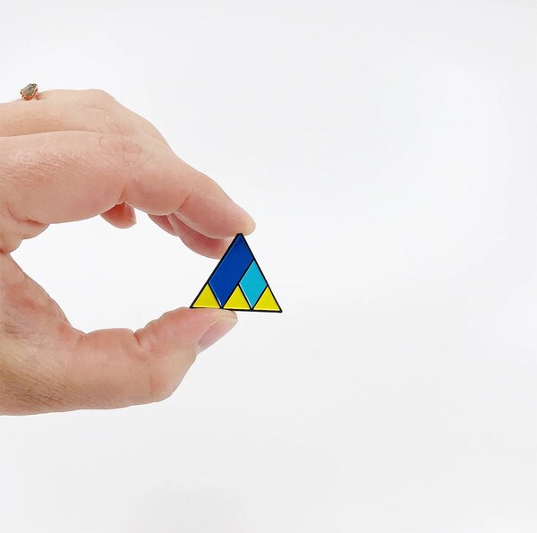 Triangle, Geometric, Fell, Yellow, Navy, Blue, Enamel, Pin